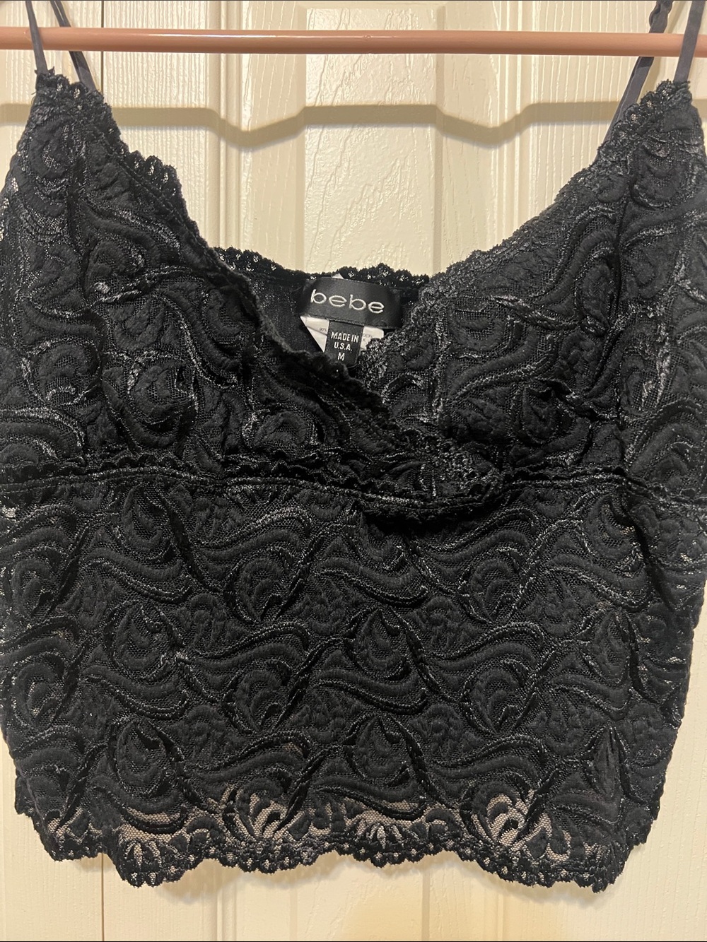 bebe Black Lace Cropped Tank Top. Never worn